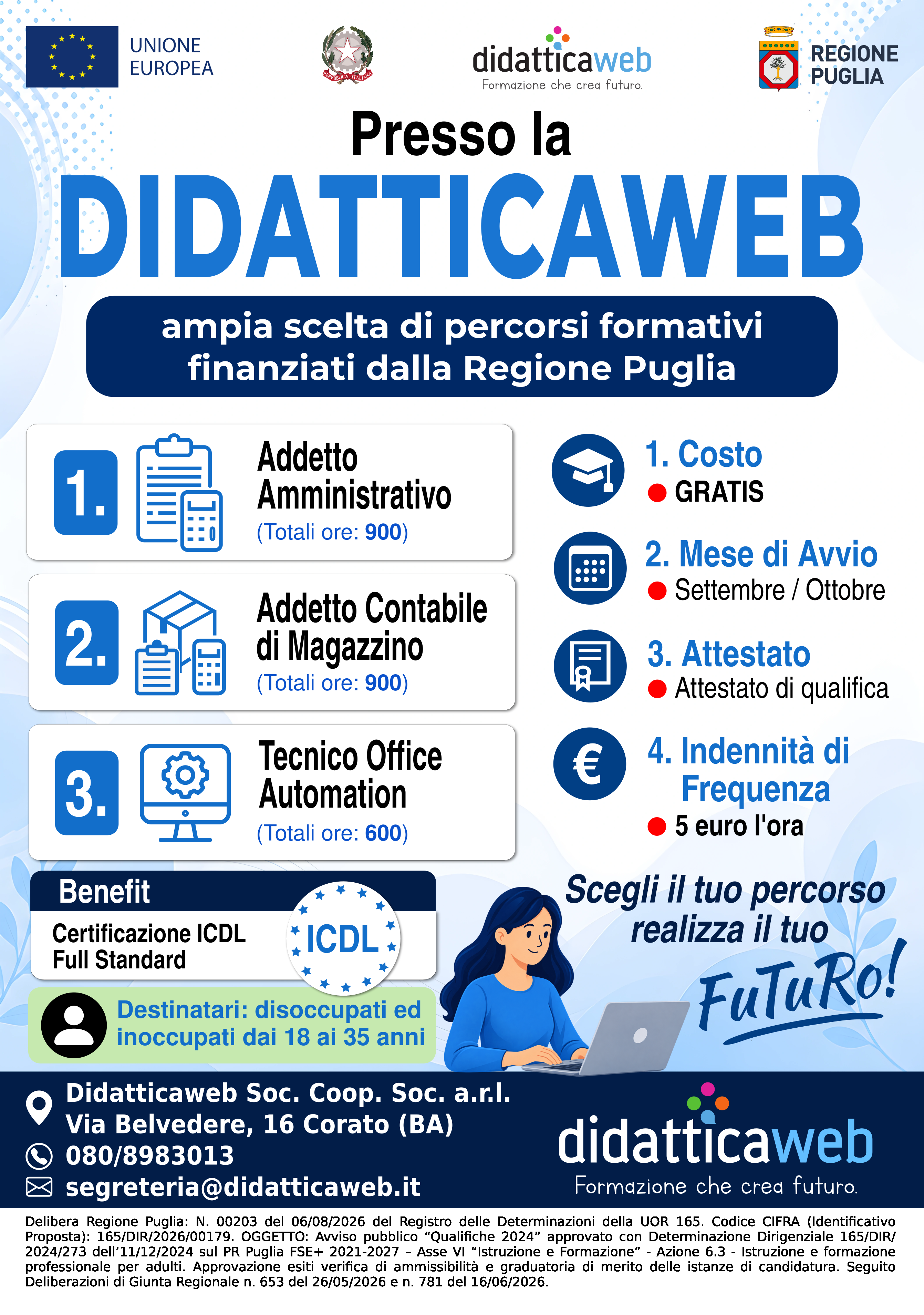 Locandina dei percorsi Addetto Amministrativo, Addetto Contabile di Magazzino e Tecnico Office Automation